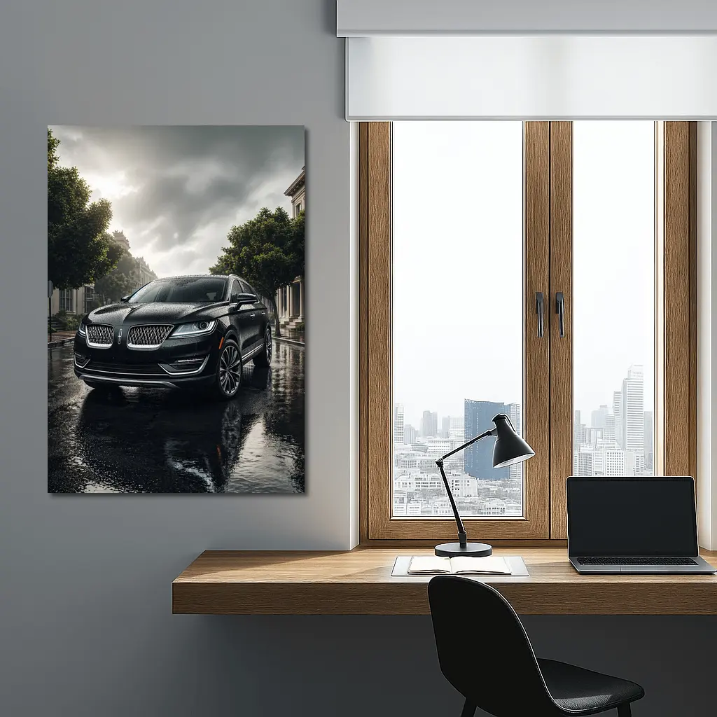 Lincoln MKZ Dark Rainy Street Scene – Wall Art