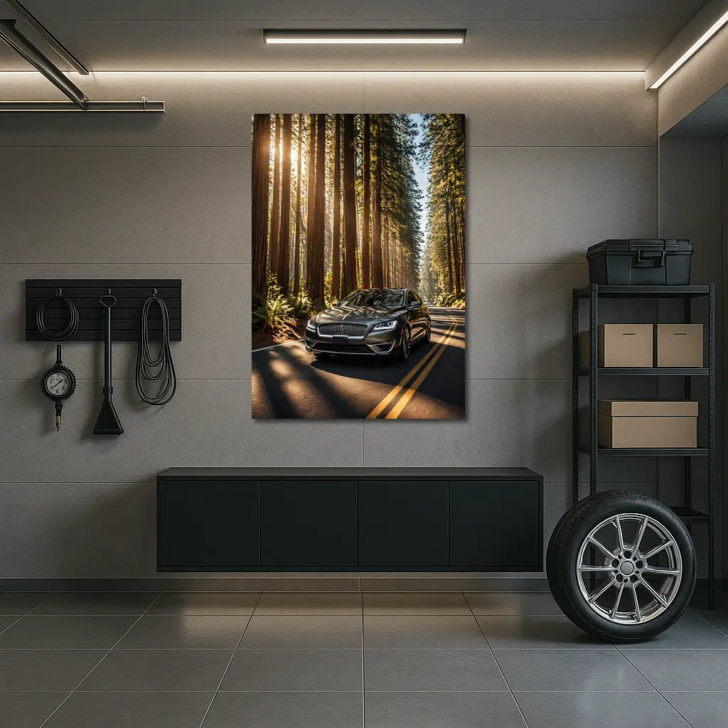 Lincoln MKZ Driving Through Redwood Forest Road – Wall Art