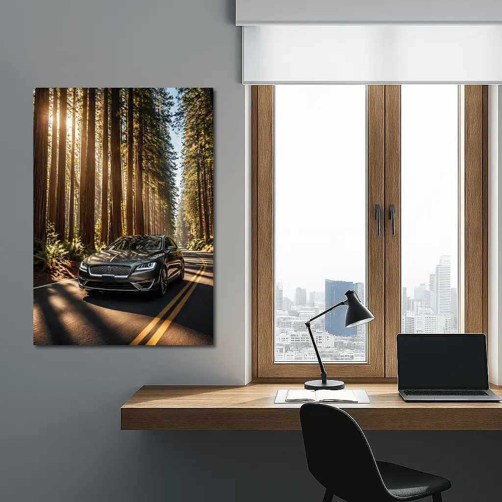 Lincoln MKZ Driving Through Redwood Forest Road – Wall Art