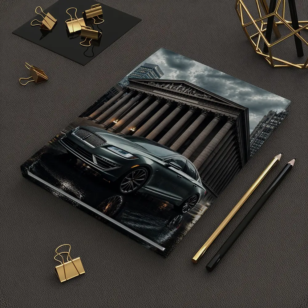 Lincoln MKZ Parked Outside Neoclassical City Building – Notebooks