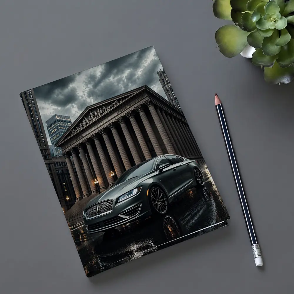 Lincoln MKZ Parked Outside Neoclassical City Building – Notebooks