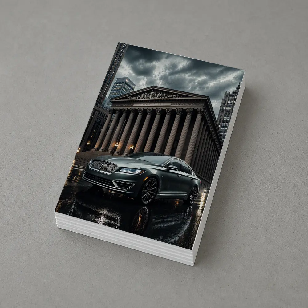 Lincoln MKZ Parked Outside Neoclassical City Building – Postcards