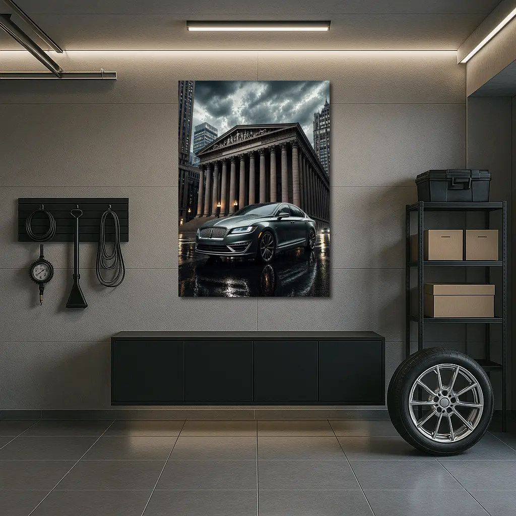 Lincoln MKZ Parked Outside Neoclassical City Building – Wall Art