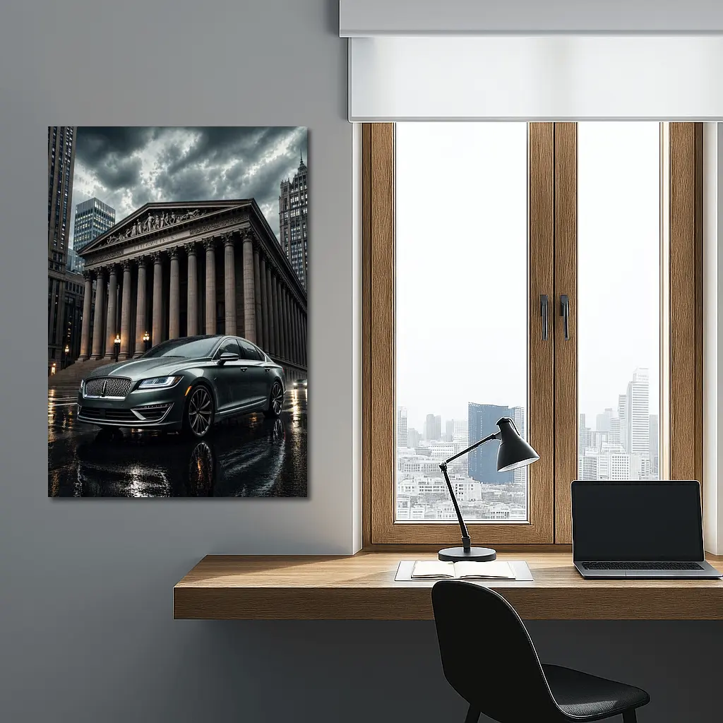 Lincoln MKZ Parked Outside Neoclassical City Building – Wall Art