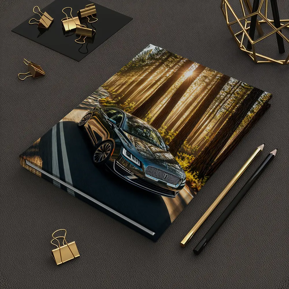 Lincoln MKZ Driving Through Sunlit Forest Road – Notebooks