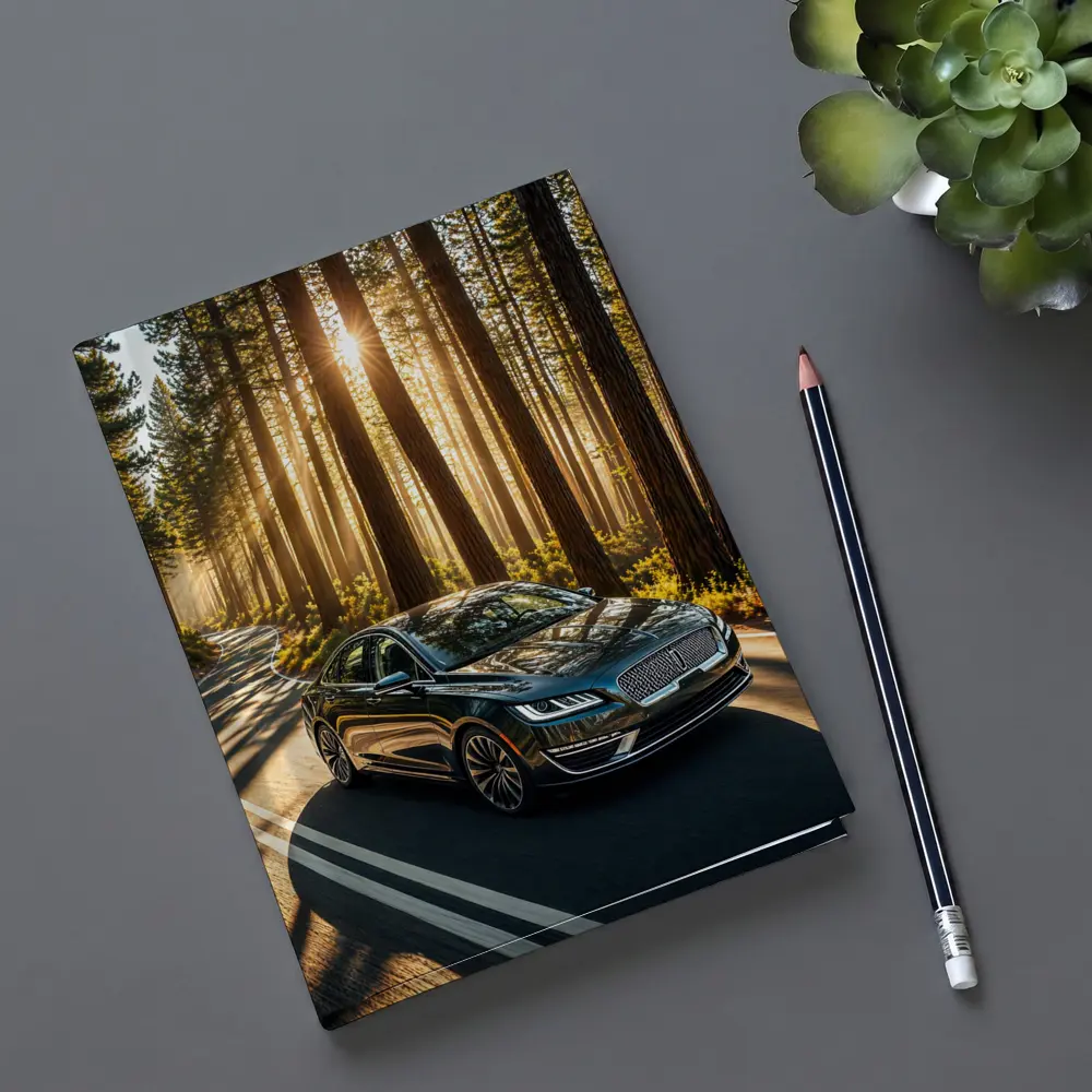 Lincoln MKZ Driving Through Sunlit Forest Road – Notebooks
