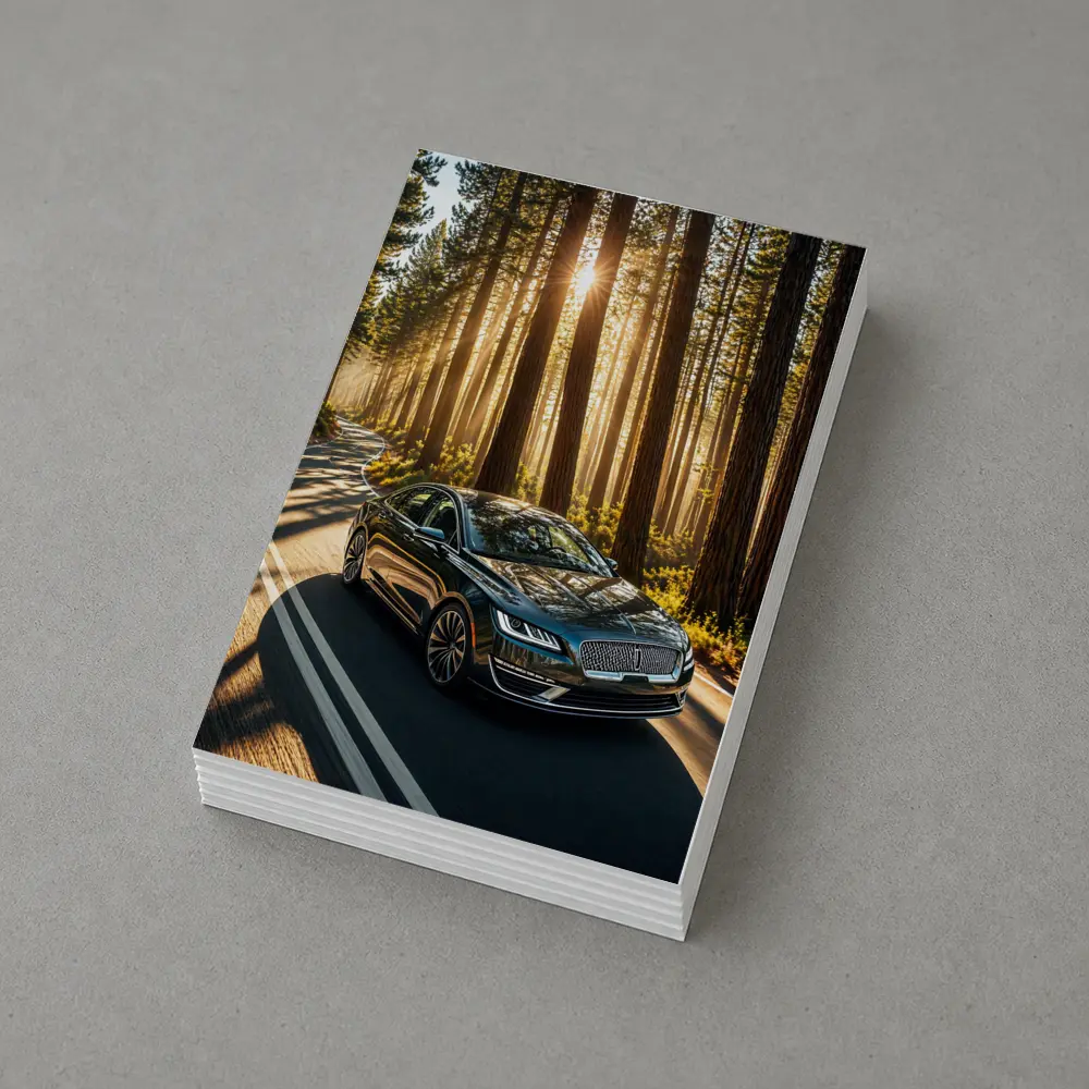 Lincoln MKZ Driving Through Sunlit Forest Road – Postcards