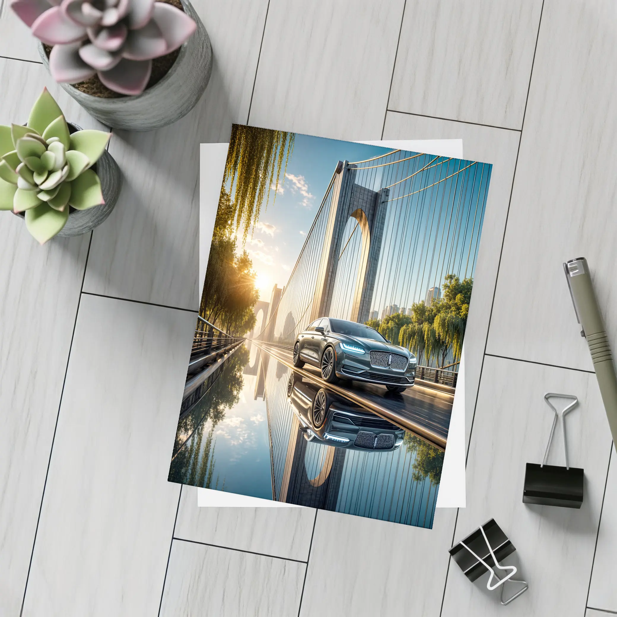 Lincoln Nautilus Luxury Sedan On Bridge – Postcards