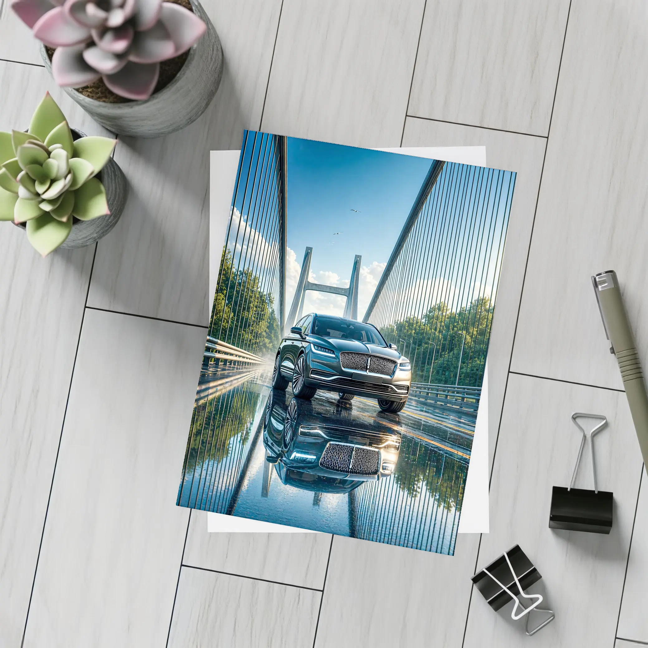 Lincoln Nautilus SUV On Suspension Bridge – Postcards