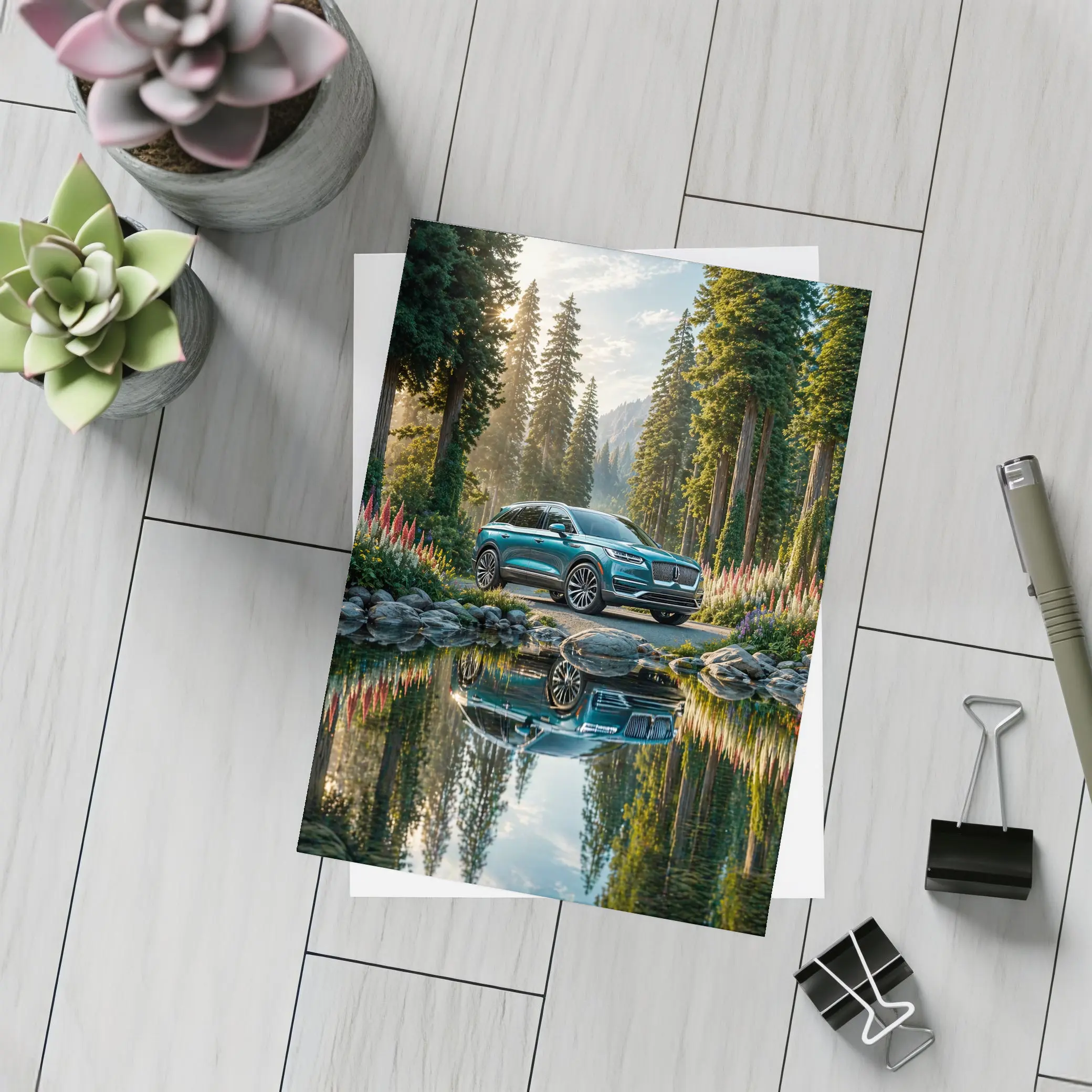 Lincoln Nautilus SUV Forest Lake Reflection – Postcards