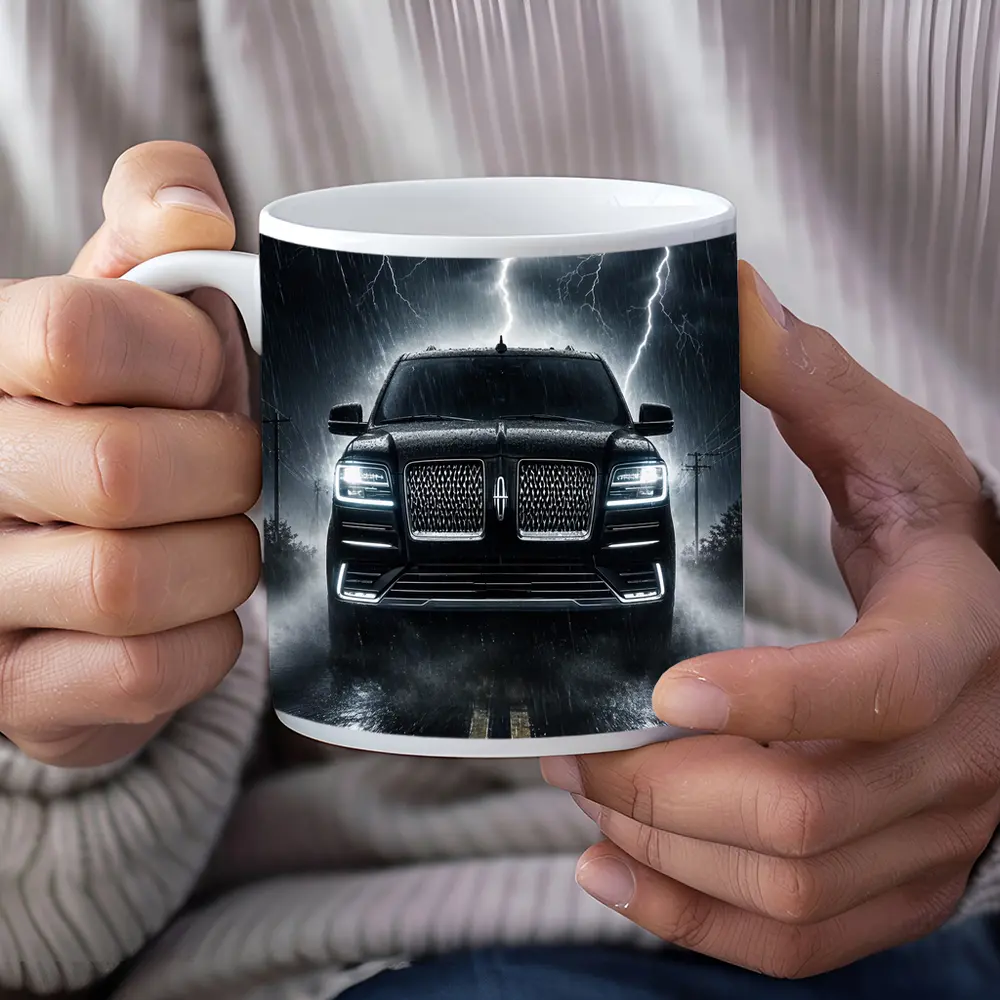 Lincoln Navigator SUV Striking Thunderstorm Night – Mugs