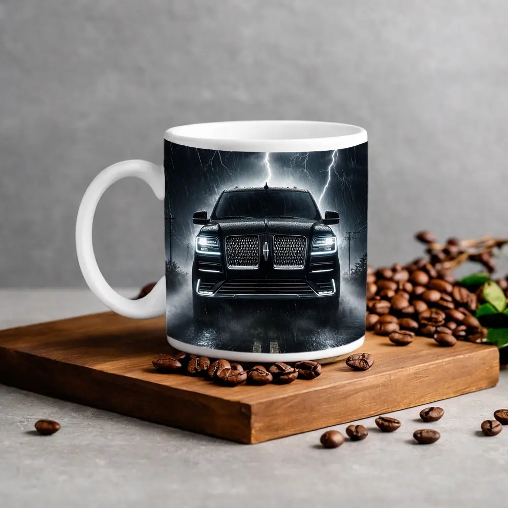 Lincoln Navigator SUV Striking Thunderstorm Night – Mugs