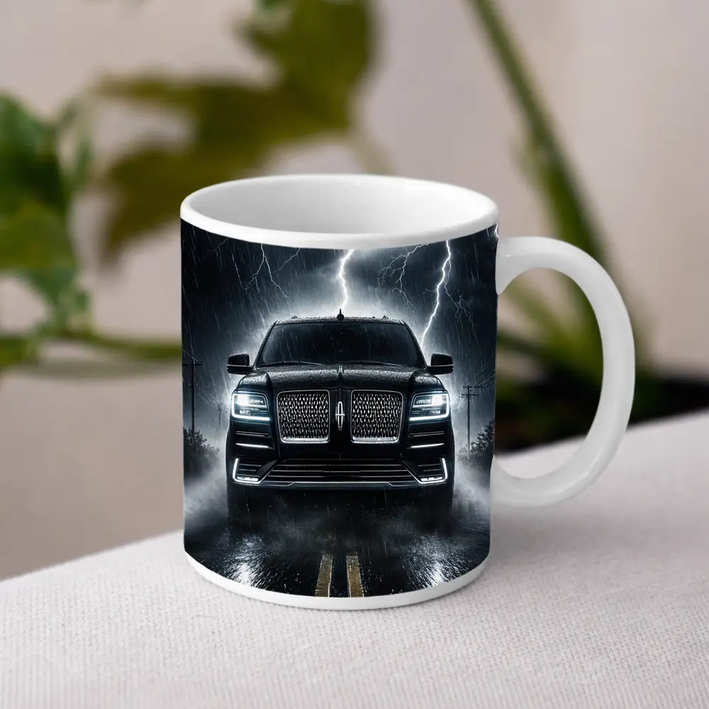 Lincoln Navigator SUV Striking Thunderstorm Night – Mugs