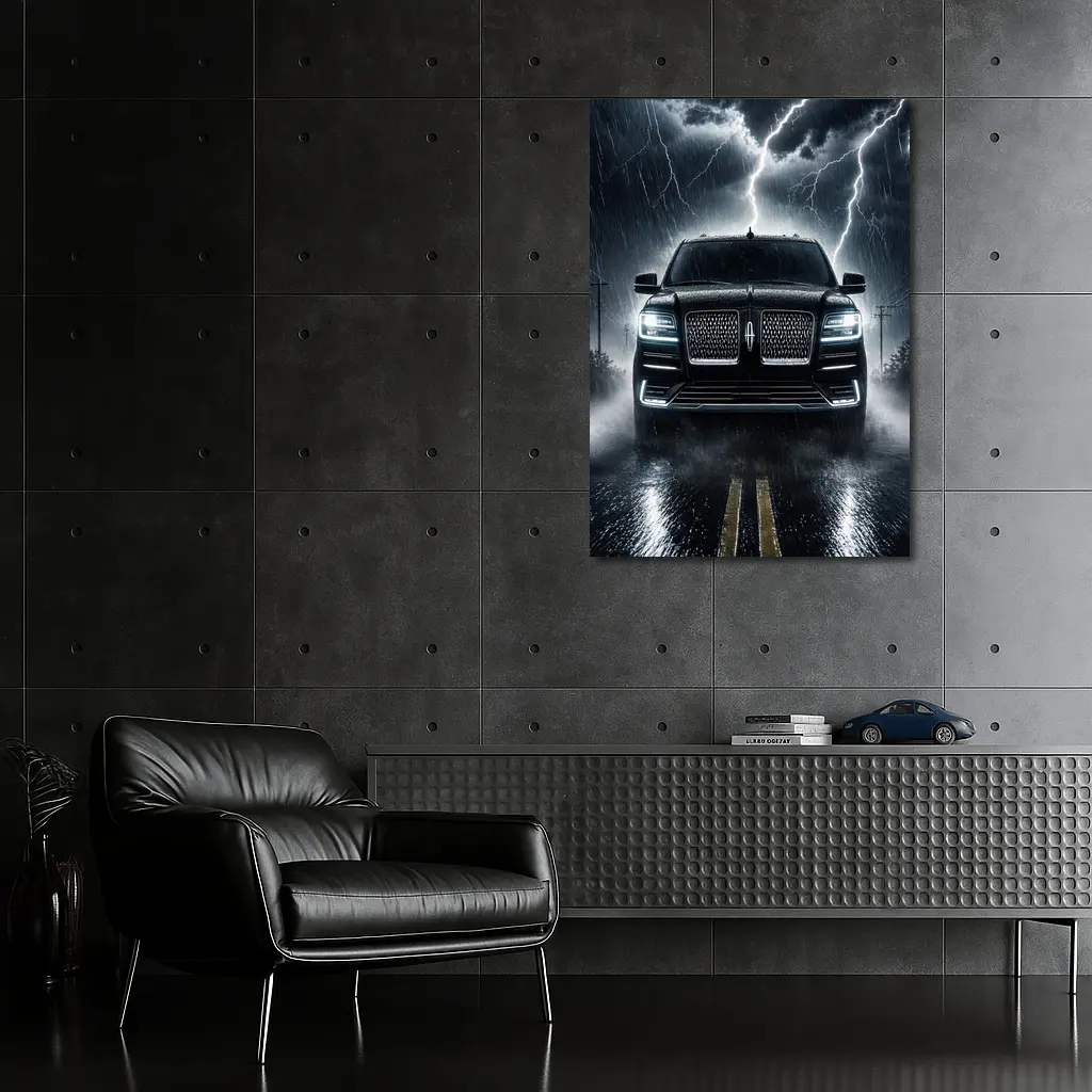 Lincoln Navigator SUV Striking Thunderstorm Night – Wall Art