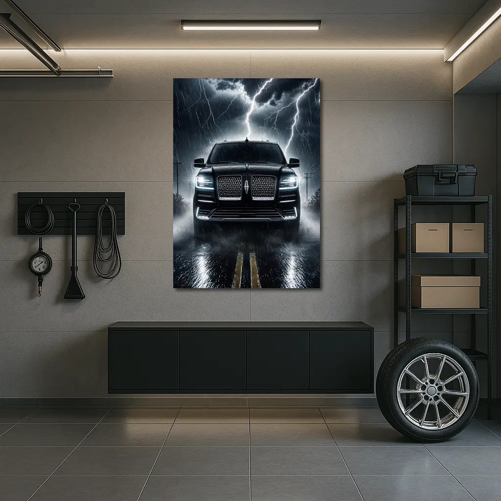 Lincoln Navigator SUV Striking Thunderstorm Night – Wall Art
