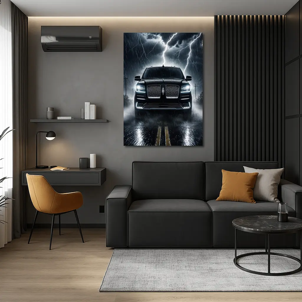 Lincoln Navigator SUV Striking Thunderstorm Night – Wall Art