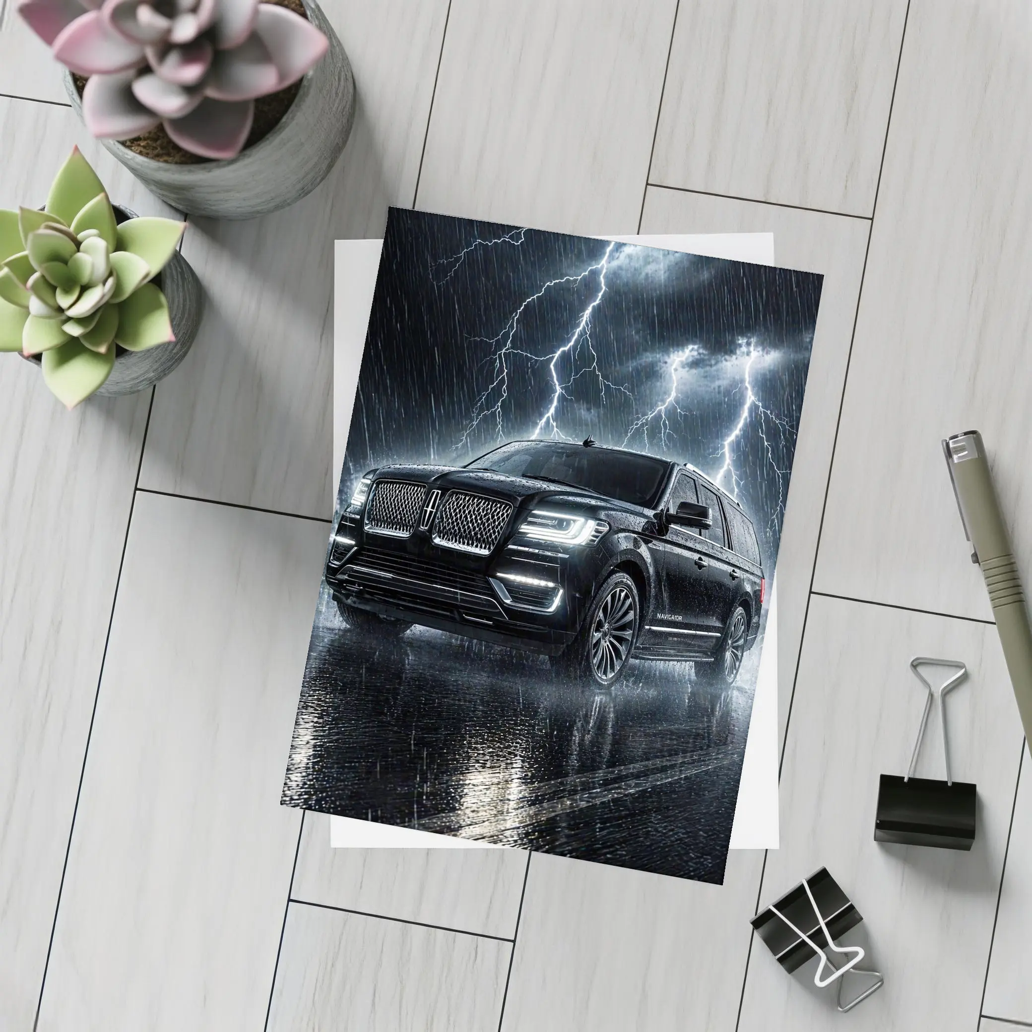 Lincoln Navigator Black SUV Lightning Storm – Postcards