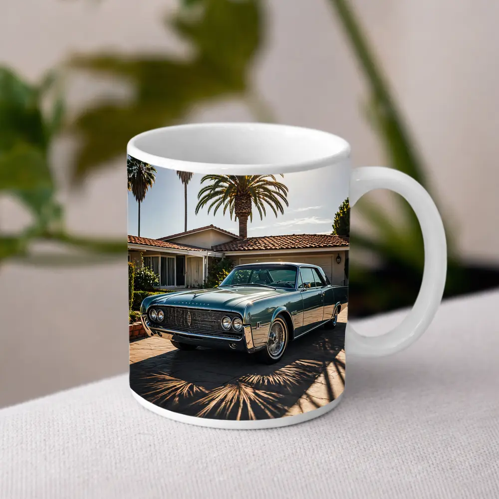 Lincoln Continental Classic Car Palm Trees Driveway – Mugs