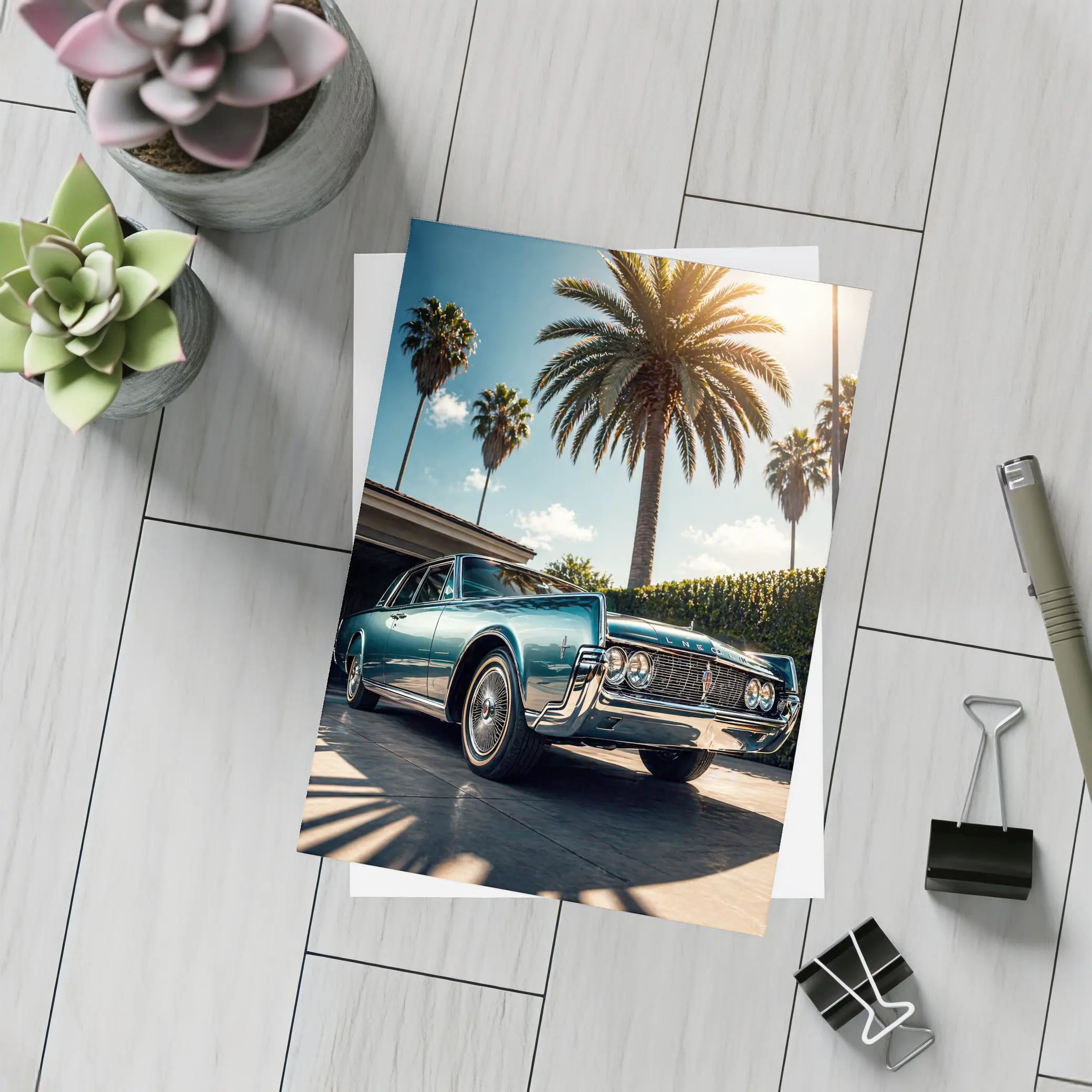 Lincoln Continental Classic Car Palm Trees – Postcards