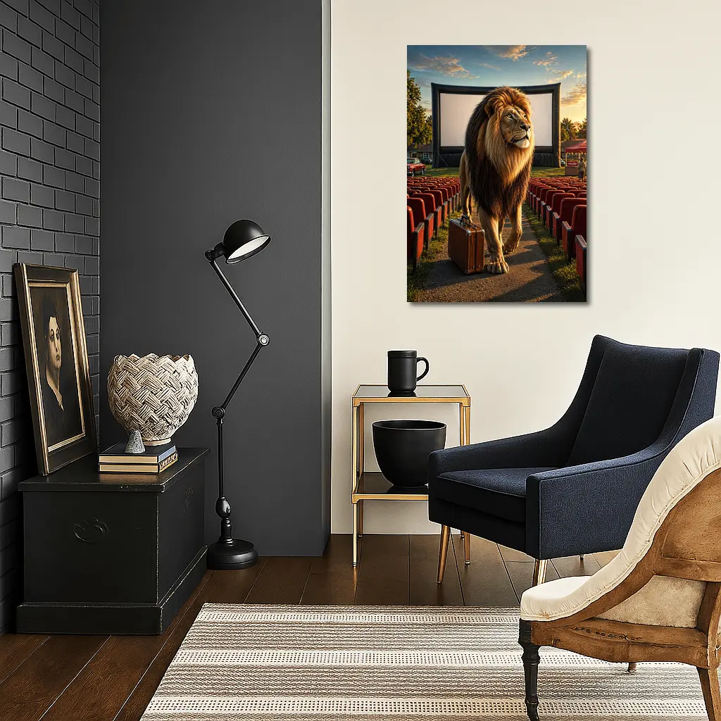 Lion With Suitcase At Outdoor Cinema – Wall Art