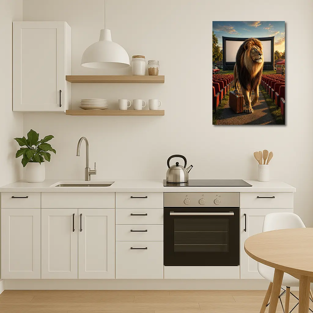 Lion With Suitcase At Outdoor Cinema – Wall Art