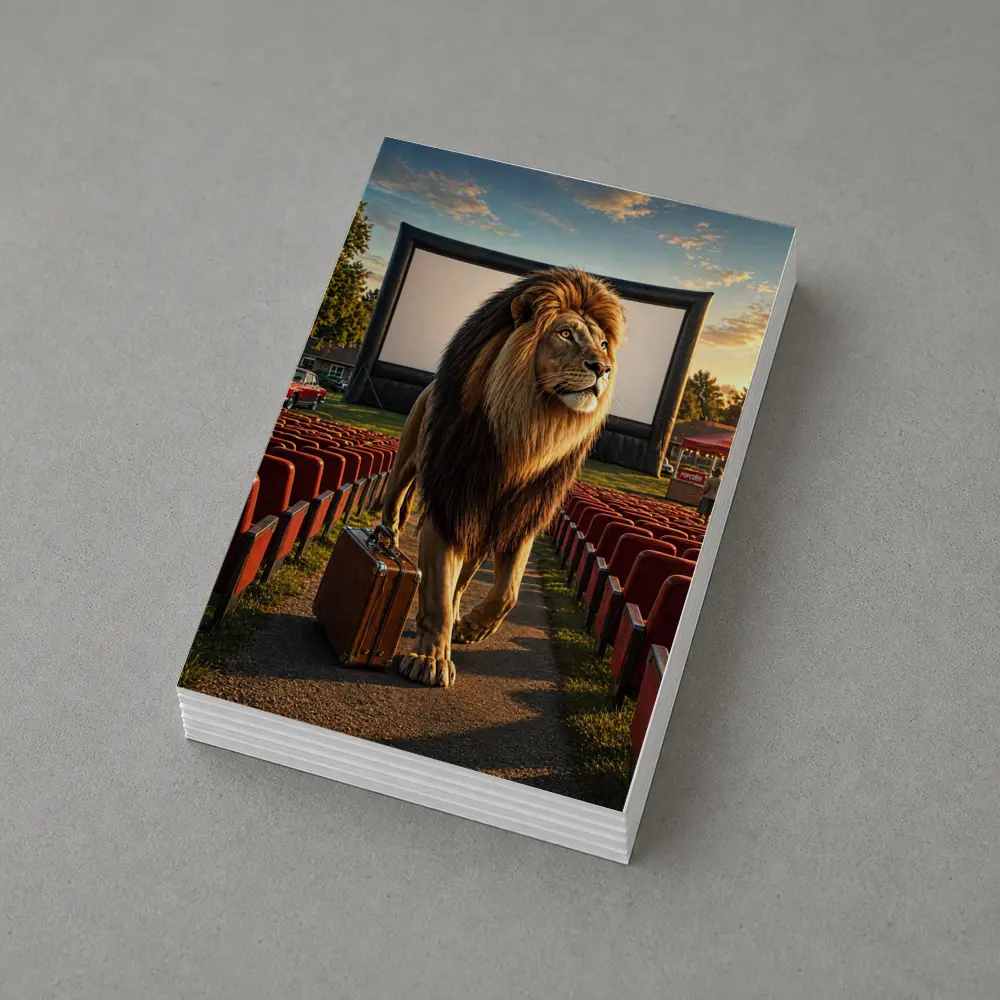 Lion With Suitcase At Outdoor Cinema – Postcards