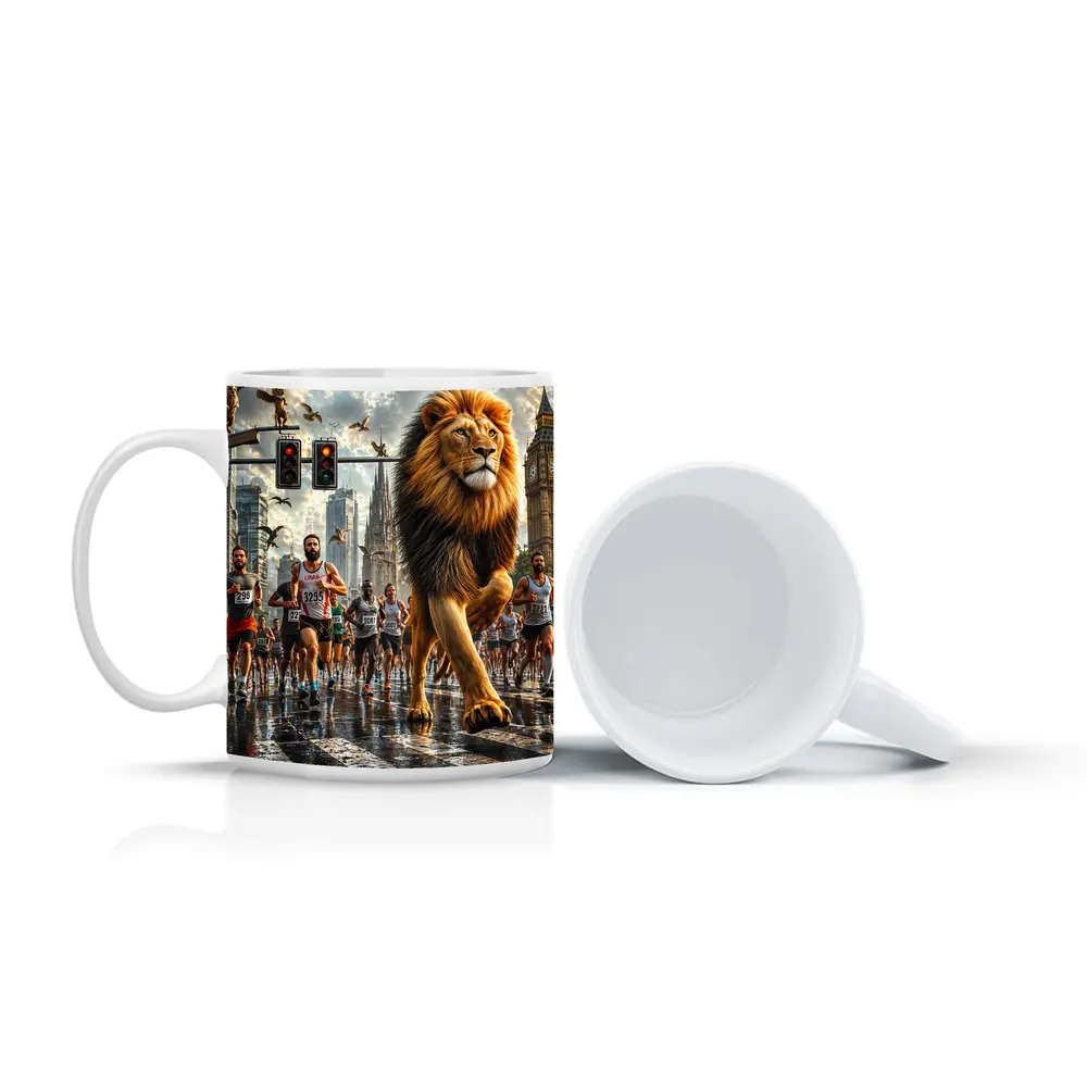 Lion Leading City Marathon Race Urban Street – Mugs