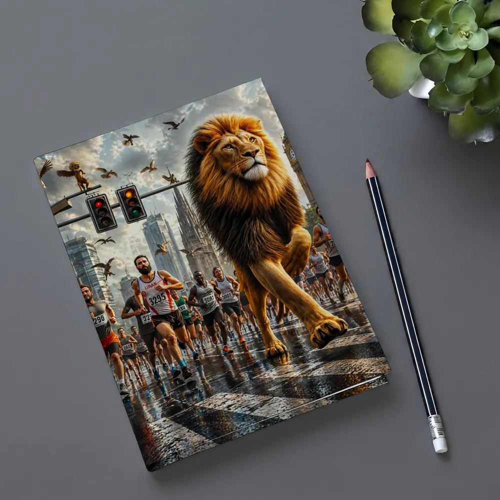Lion Leading City Marathon Race Urban Street – Notebooks