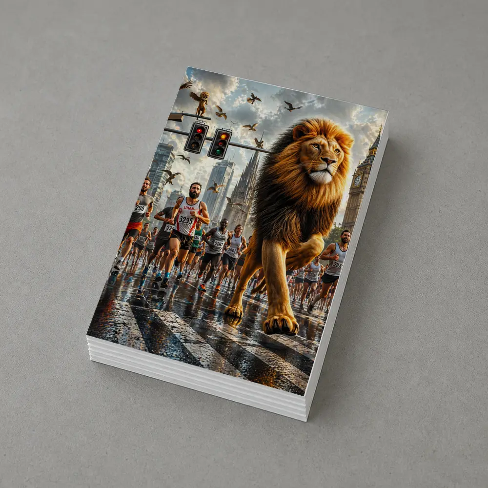 Lion Leading City Marathon Race Urban Street – Postcards