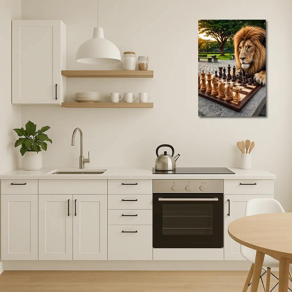 Lion Playing Chess In Park – Wall Art