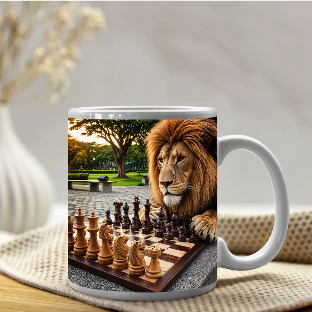 Lion Playing Chess In Park – Mugs