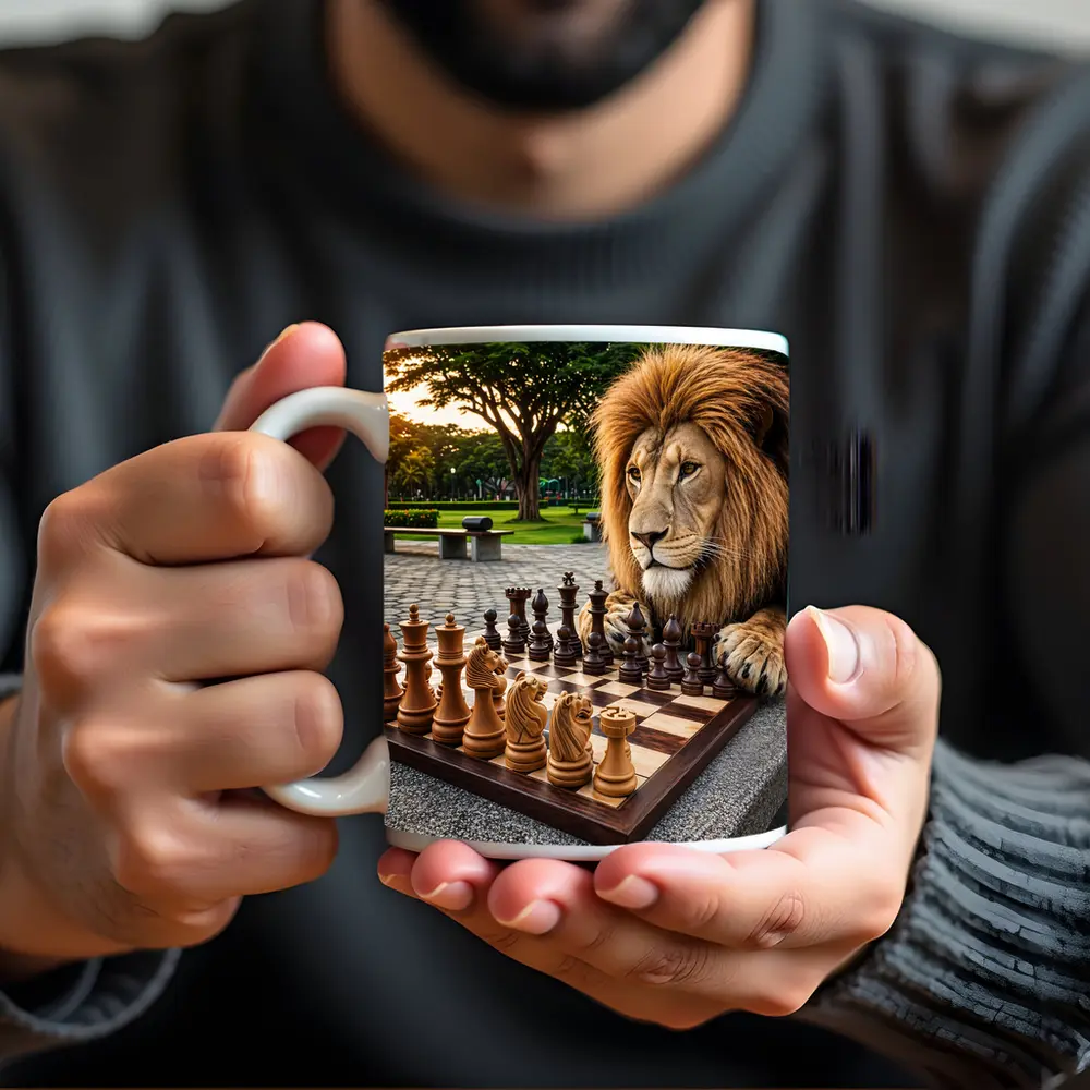 Lion Playing Chess In Park – Mugs