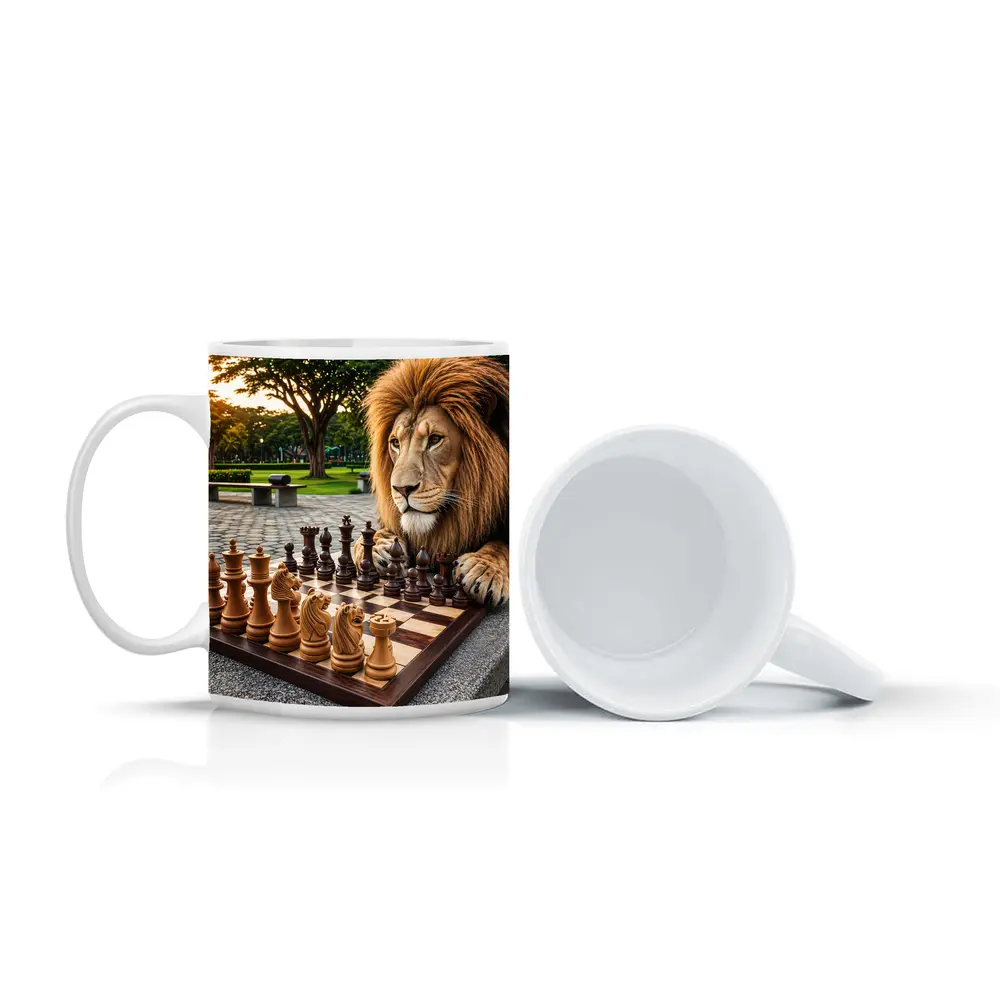 Lion Playing Chess In Park – Mugs