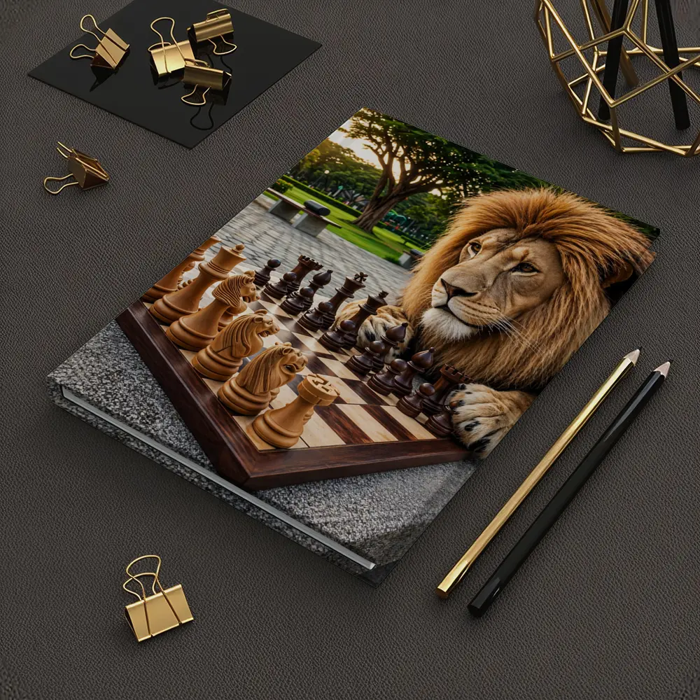 Lion Playing Chess In Park – Notebooks