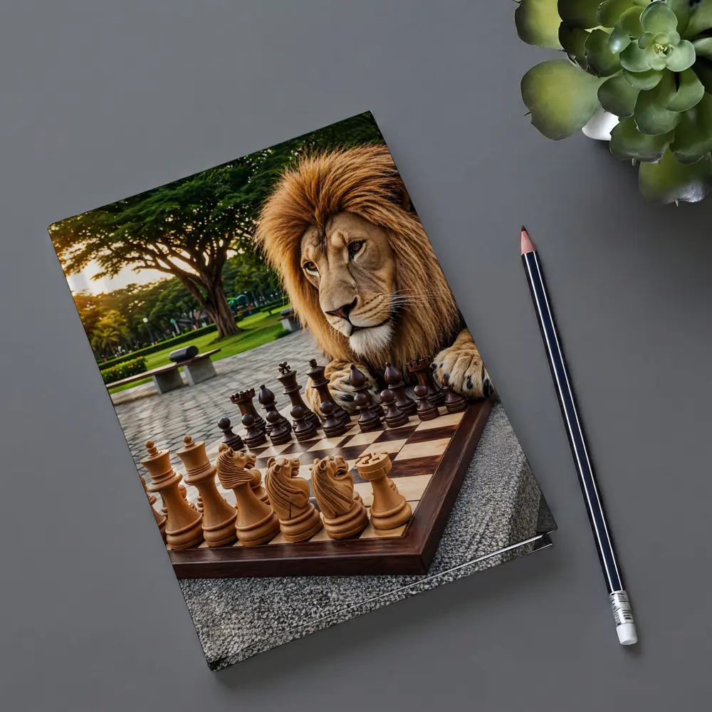 Lion Playing Chess In Park – Notebooks