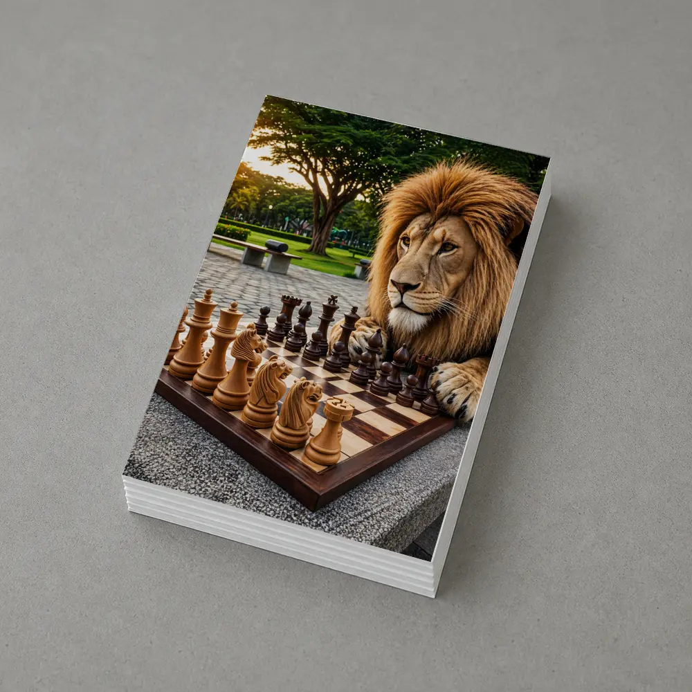 Lion Playing Chess In Park – Postcards