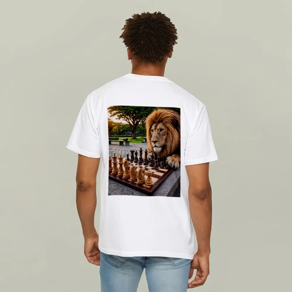 Lion Playing Chess In Park – T-Shirts