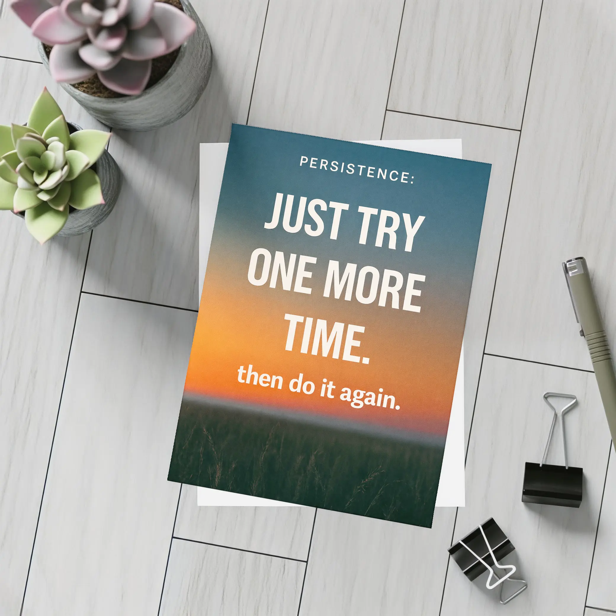 Persistence Quote Sunset Sky Motivational Art – Postcards