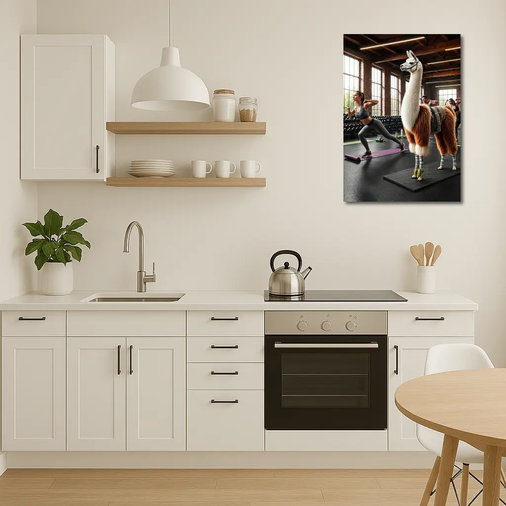 Llama Wearing Gear Inside Fitness Gym – Wall Art