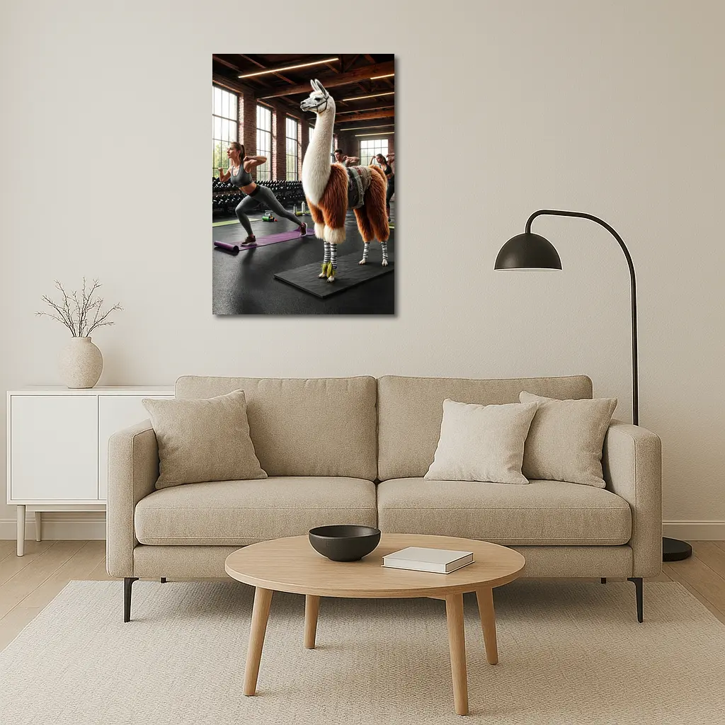 Llama Wearing Gear Inside Fitness Gym – Wall Art