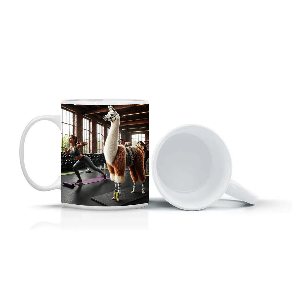 Llama Wearing Gear Inside Fitness Gym – Mugs