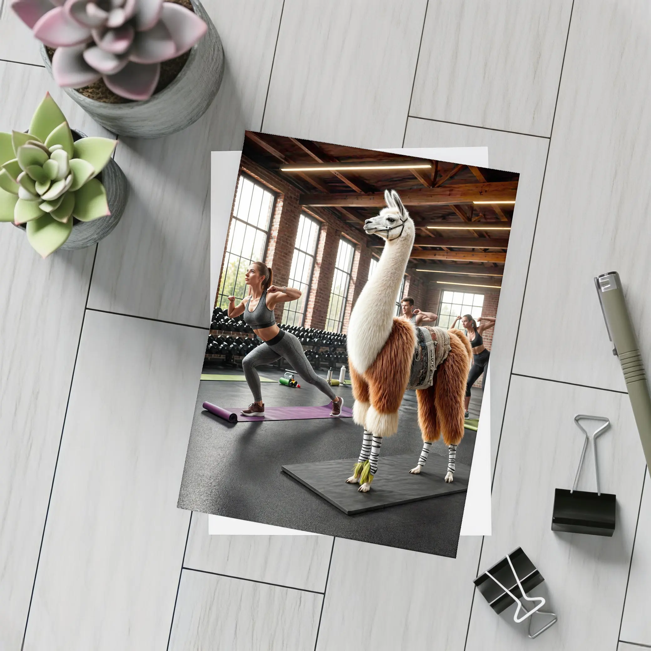 Llama Wearing Gear Inside Fitness Gym – Postcards