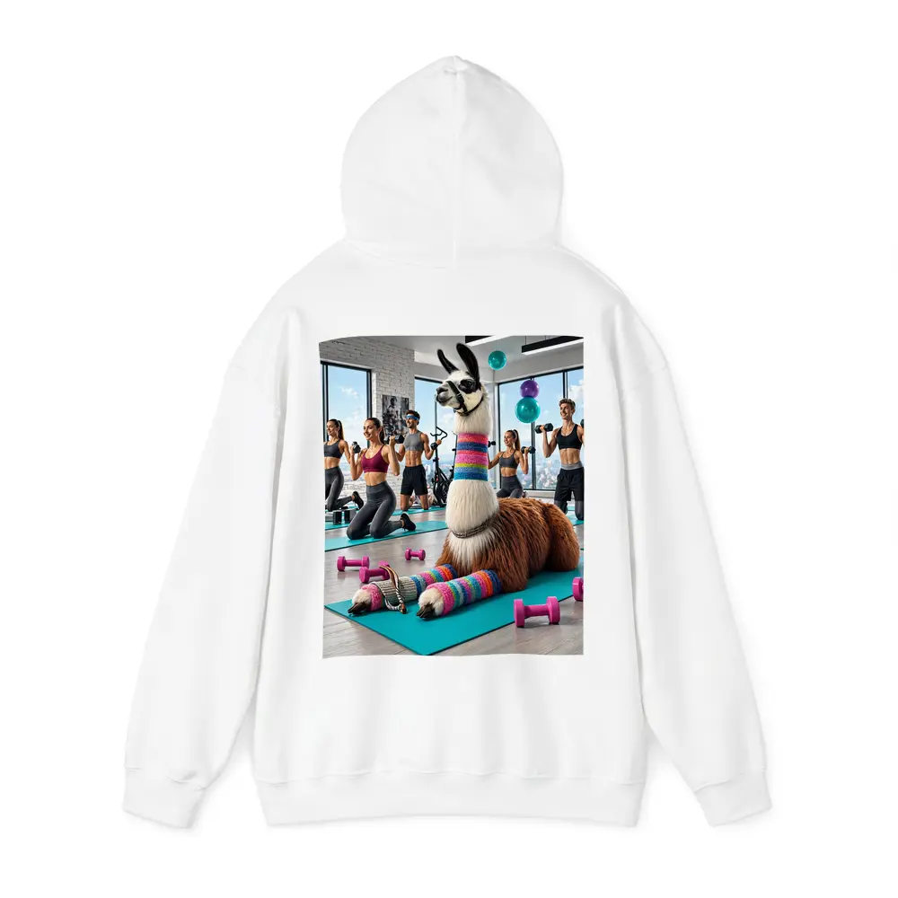 Funny Llama Resting at Colorful Gym Workout – Hoodies