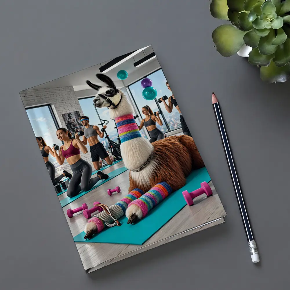 Funny Llama Resting at Colorful Gym Workout – Notebooks