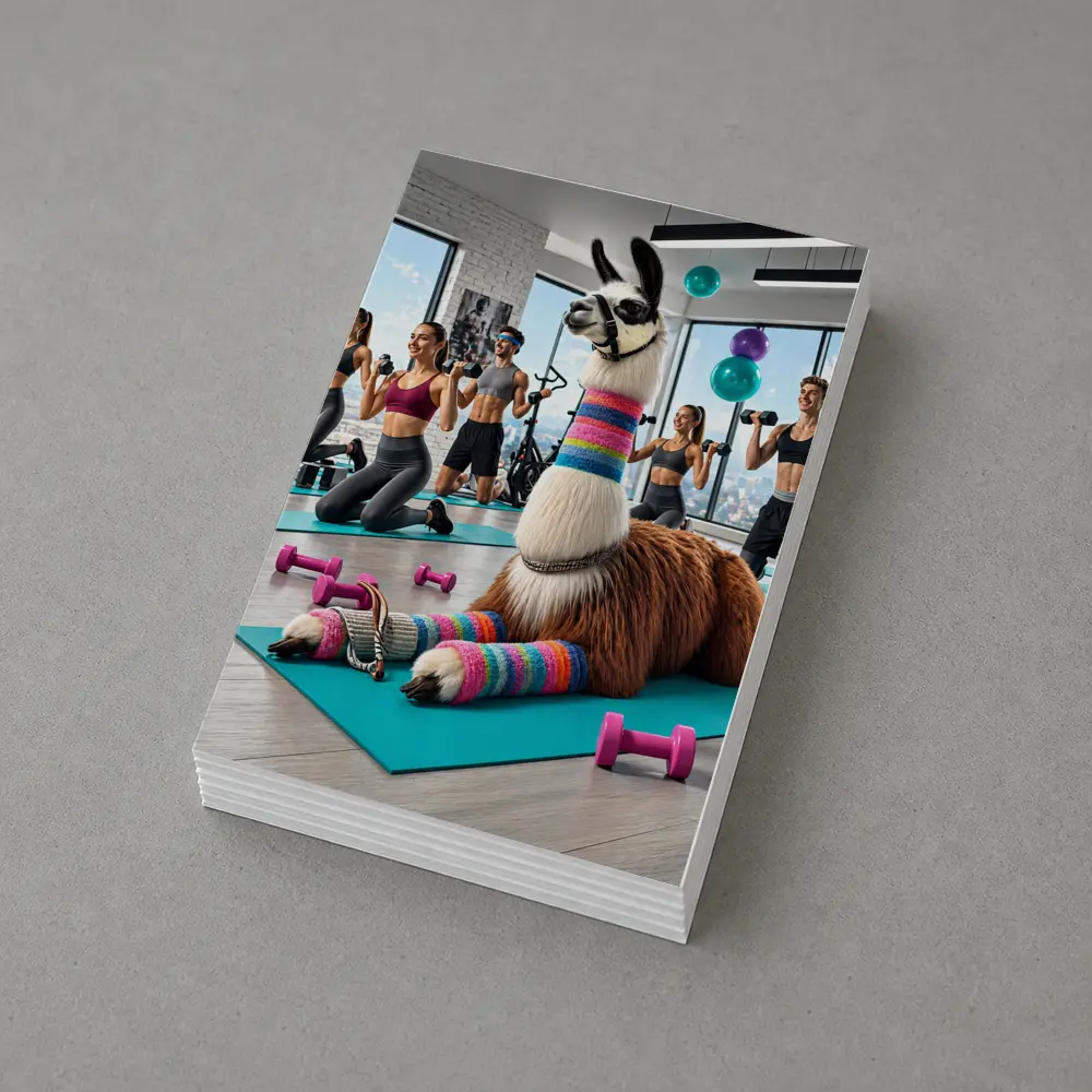 Funny Llama Resting at Colorful Gym Workout – Postcards