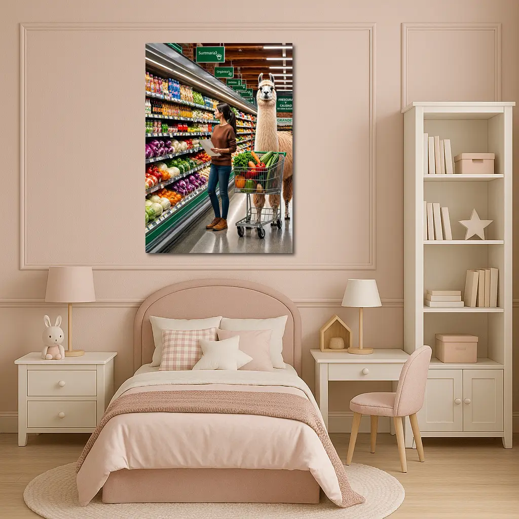 Llama Shopping Cart Grocery Store Aisle – Wall Art