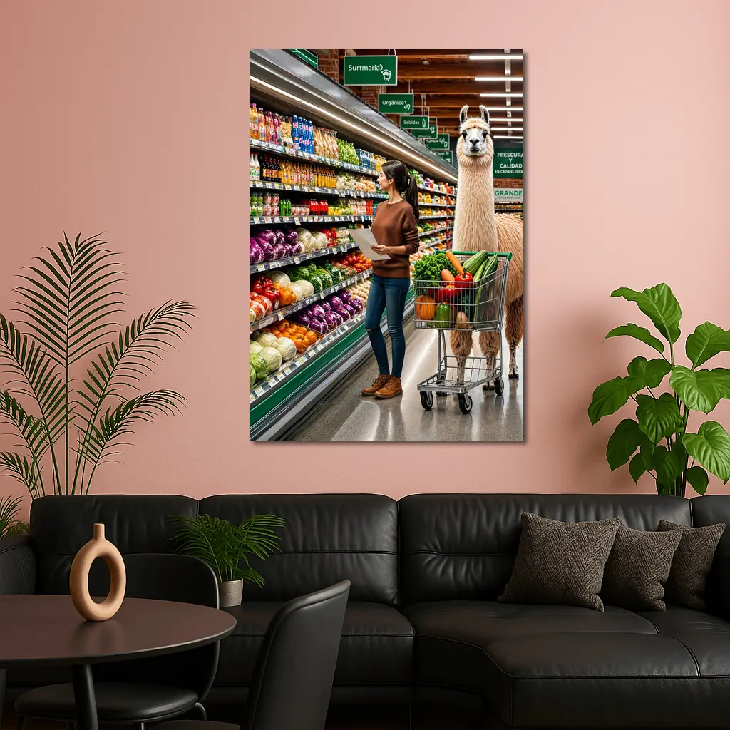 Llama Shopping Cart Grocery Store Aisle – Wall Art