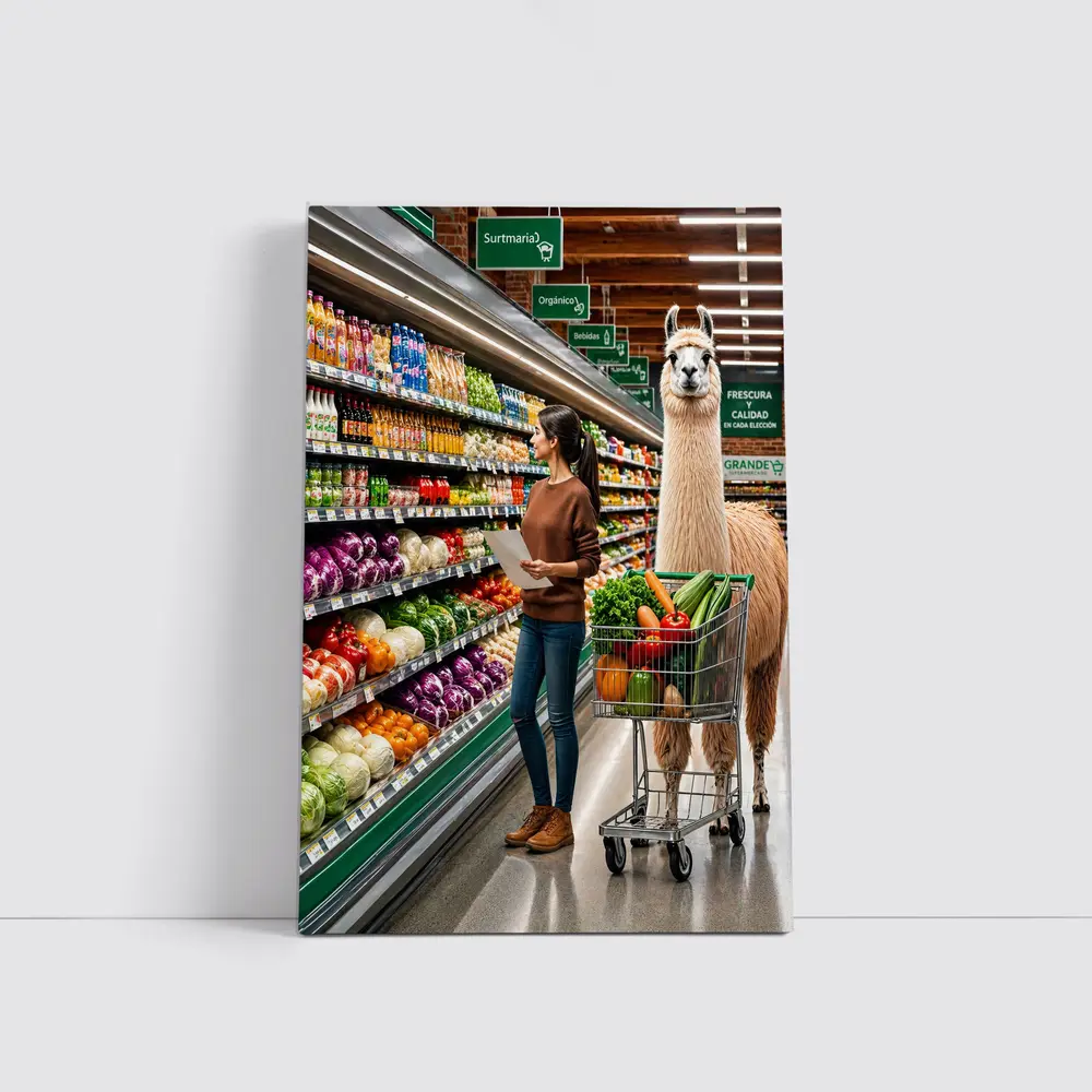 Llama Shopping Cart Grocery Store Aisle – Wall Art