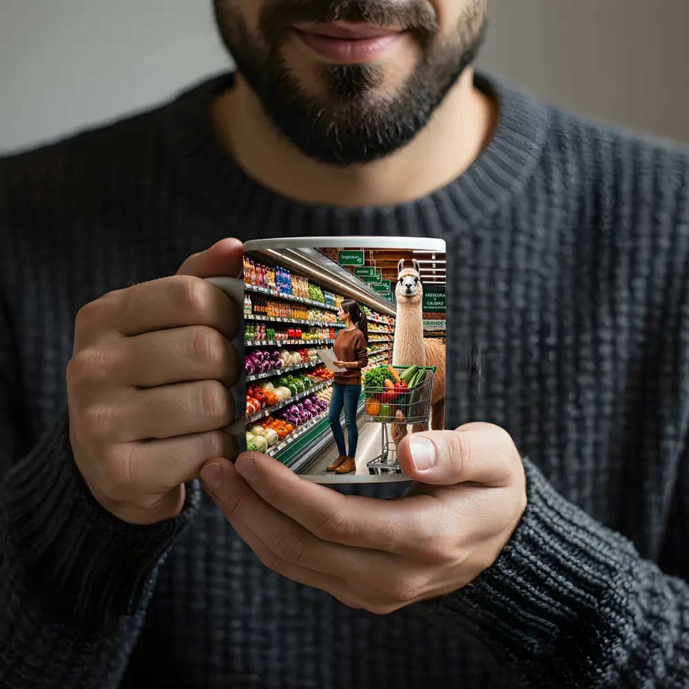 Llama Shopping Cart Grocery Store Aisle – Mugs