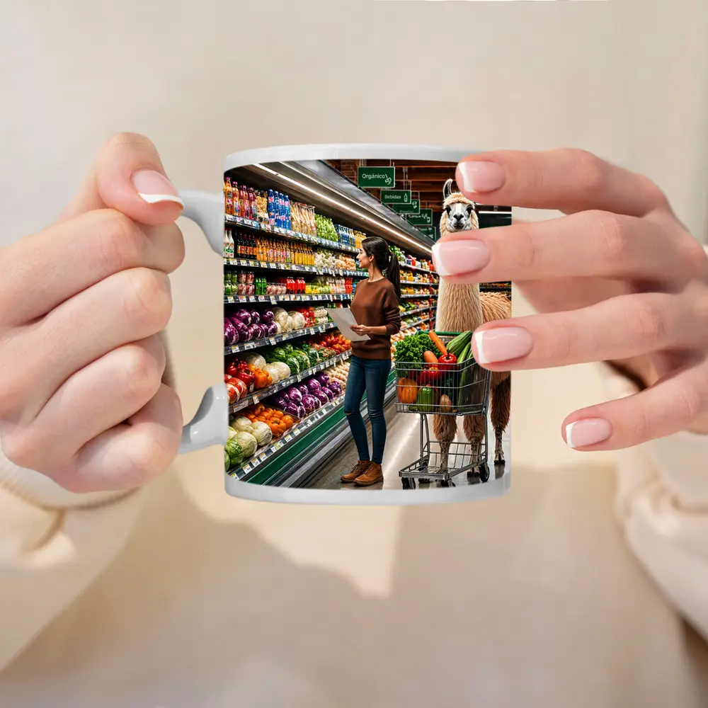 Llama Shopping Cart Grocery Store Aisle – Mugs